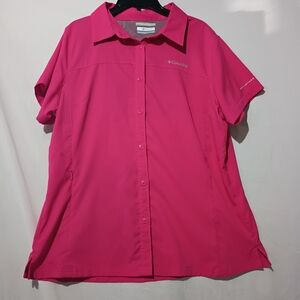 Columbia Omni Shade Women’s Short Sleeve Button-Front Shirt - Bright Pink L